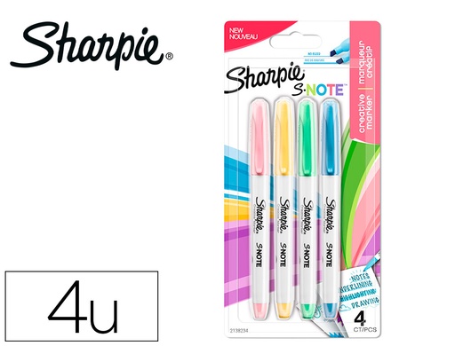 [163630] Rotulador sharpie permanente s-note punta biselada trazo 1,2 /3,87 mm blister 4 unidades colores surtidos