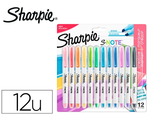[163628] Rotulador sharpie permanente s-note punta biselada trazo 1,2 /3,87 mm blister 12 unidades colores surtidos