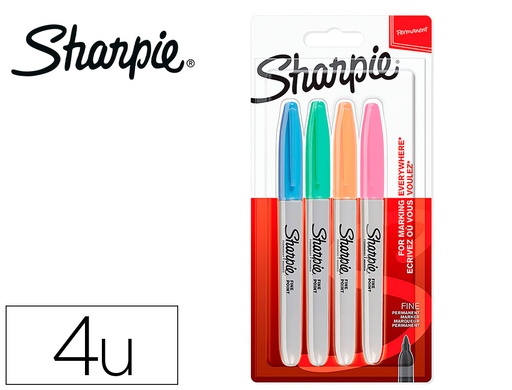 [163627] Rotulador sharpie permanente fino blister 4 unidades colores pastel surtidos