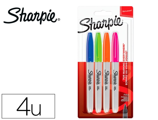 [163626] Rotulador sharpie permanente fino blister 4 unidades colores fantasia surtidos