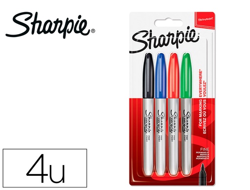 [163625] Rotulador sharpie permanente fino blister 4 unidades colores estandar surtidos