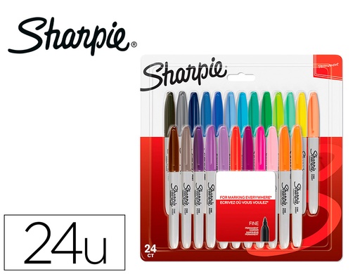 [163624] Rotulador sharpie permanente fino blister 24 unidades colores surtidos