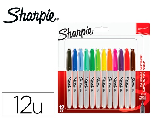 [163622] Rotulador sharpie permanente fino blister 12 unidades colores surtidos