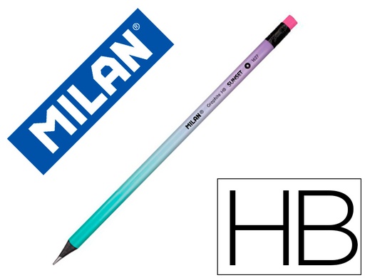 [163563] Lapices de grafito milan sunset hb madera negra de tilo con goma de borrar colores surtidos