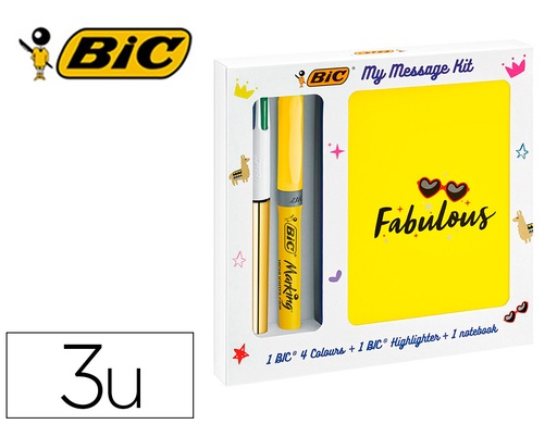 [163330] Set escritura bic 1 cuatro colores shine + 1 fluorescente grip pastel + 1 notebook