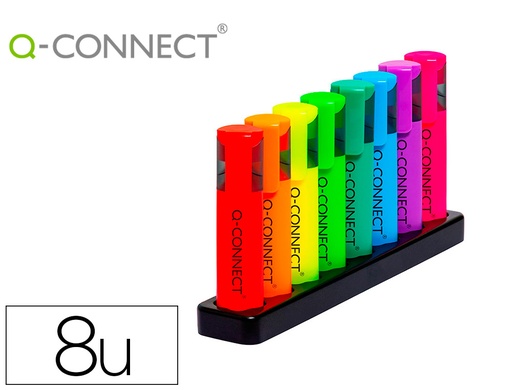 [163013] Rotulador q-connect fluorescente neon punta biselada estuche de sobremesa 8 colores surtidos
