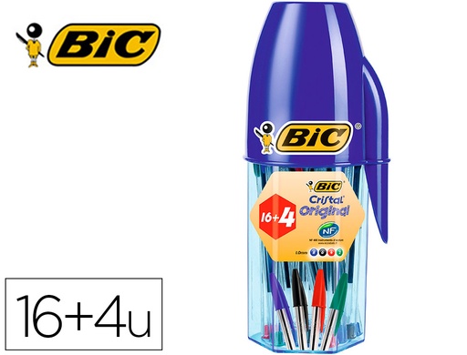 [162920] Boligrafo bic cristal mega tubo 16+4 unidades colores surtidos 8 azules / 5 negros / 4 rojos/ 3 verdes