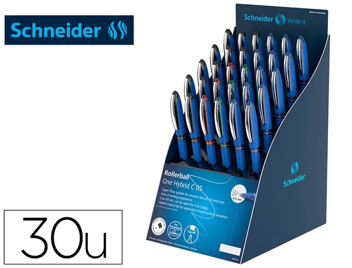 [162917] Roller schneider one hybrid punta conica 0,5 mm expositor de 30 unidades colores surtidos 168x315x218 mm