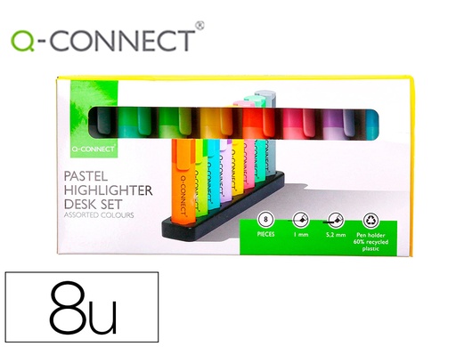 [162662] Rotulador q-connect fluorescente pastel punta biselada estuche de sobremesa 8 colores surtidos