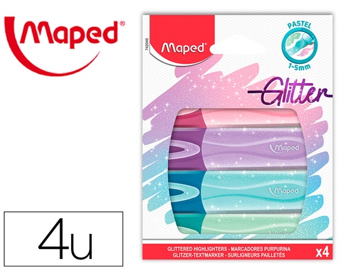 [162266] Rotulador maped fluorescente peps pastel con glitter estuche de 4 unidades colores surtidos