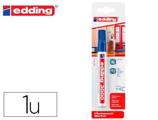 [161364] Rotulador edding marcador permanente 3000 azul n.3 punta redonda 1,5-3 mm blister de 1 unidad