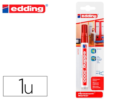 [161363] Rotulador edding marcador permanente 3000 rojo n.2 punta redonda 1,5-3 mm blister de 1 unidad