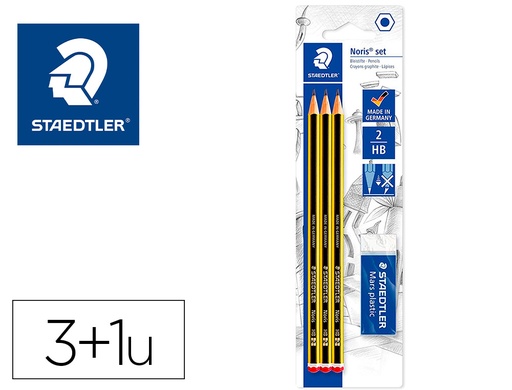 [161353] Lapices de grafito staedtler noris n.2 hb blister de 3 unidades + 1 goma de borrar mars plastic