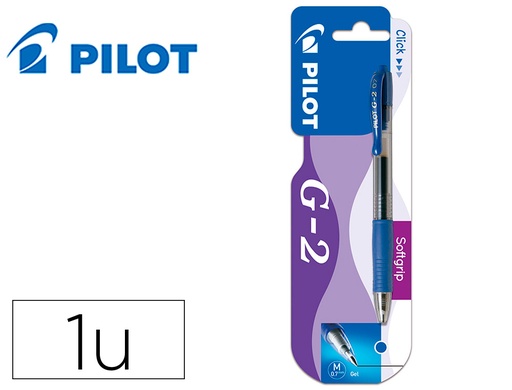 [161349] Boligrafo pilot g-2 azul tinta gel retractil sujecion de caucho en blister