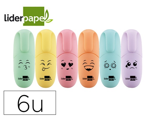 [160272] Rotulador liderpapel mini fluorescente pastel punta biselada estuche de 6 unidades colores surtidos