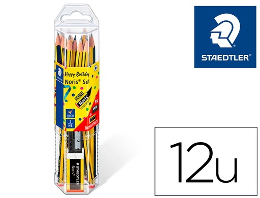 [159987] Lapices de grafito staedtler noris n.2 hb blister promocional 120 aniversario de12 uds + afilalapiz + goma