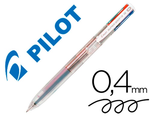 [159900] Boligrafo pilot super grip g 4 colores retractil sujecion de caucho tinta base de aceite cuerpo transparente
