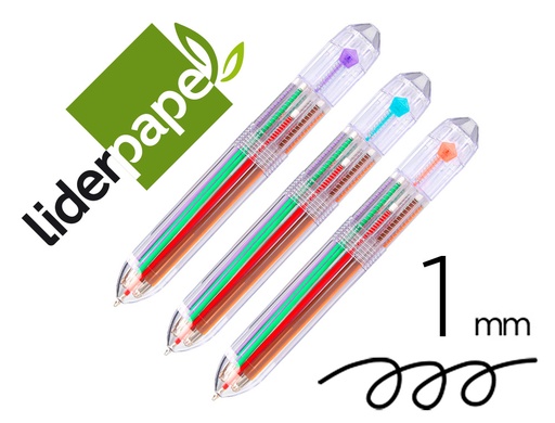 [159576] Boligrafo liderpapel 10 en 1 cuerpo transparente 10 colores 1 mm retractil