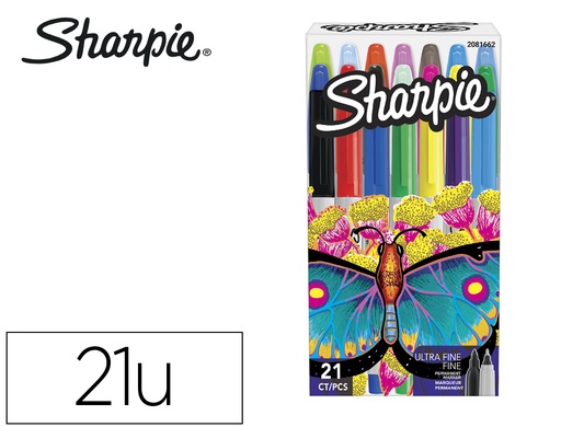 [157319] Rotulador sharpie permanente pack mariposa de 14 unidades punta fina + 7 unidades punta ultrafina colores surtidos