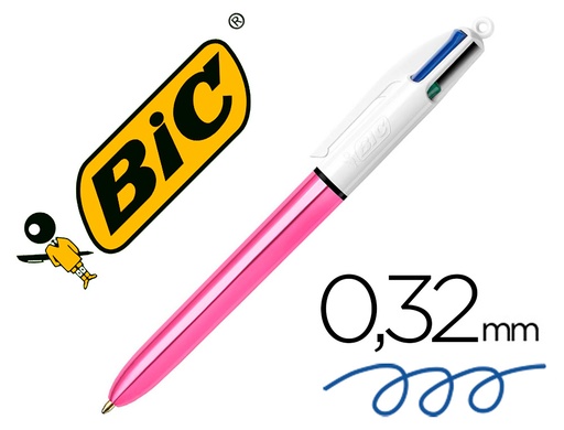 [156955] Boligrafo bic cuatro colores shine rosa punta de 1 mm