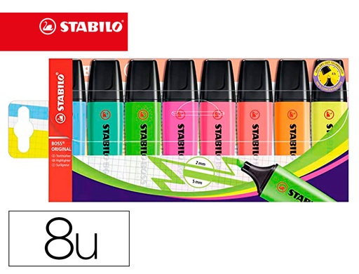 [156905] Rotulador stabilo boss fluorescente 70 estuche de 8 unidades colores surtidos