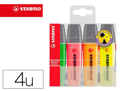 [156903] Rotulador stabilo boss fluorescente 70 estuche de 4 unidades colores surtidos
