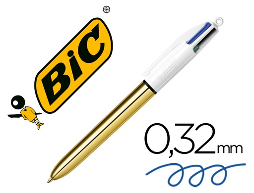 [155817] Boligrafo bic cuatro colores shine oro punta de 1 mm