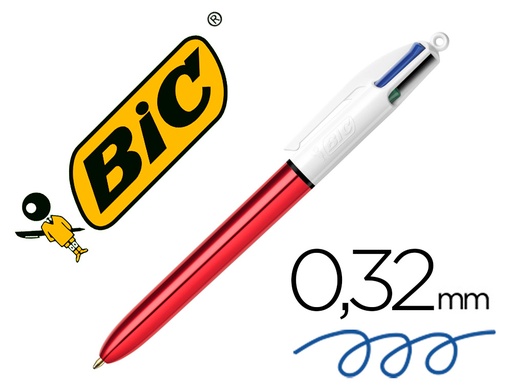 [155816] Boligrafo bic cuatro colores shine rojo punta de 1 mm