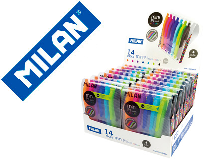 [155372] Boligrafo milan p1 retractil 1 mm touch mini estuche de 7 unidades colores surtidos expositor de 14 estuches