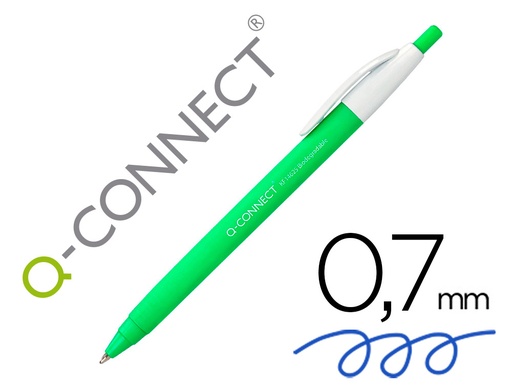 [155272] Boligrafo q-connect retractil kf14625 biodegradable verde tinta azul