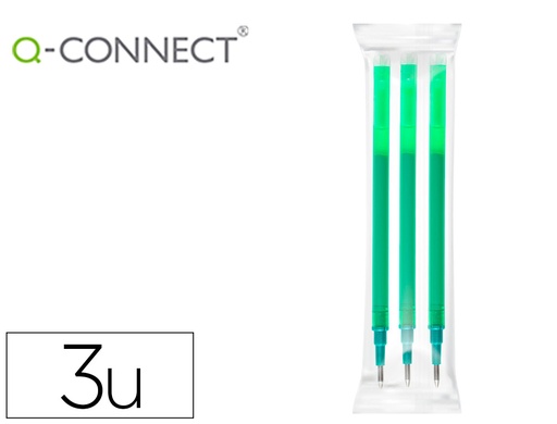 [155271] Recambio boligrafo q-connect retractil kf11060 borrable verde caja de 3 unidades