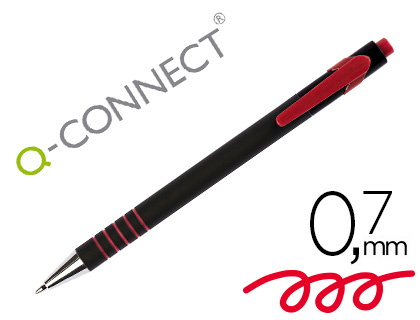 [155085] Boligrafo q-connect retractil con grip 0,7 mm color rojo