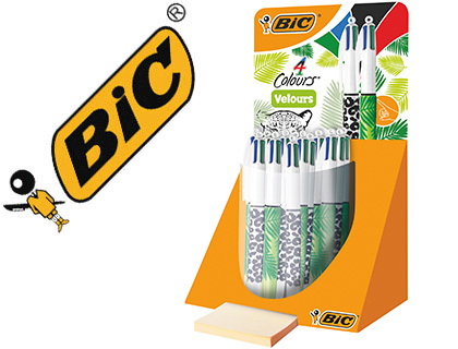 [154747] Boligrafo bic cuatro colores velours expositor de 30 unidades surtidas 230x125x149 mm