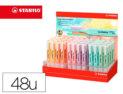 [153915] Rotulador stabilo fluorescente fino swing cool pastel expositor de 48 unidades colores surtidos