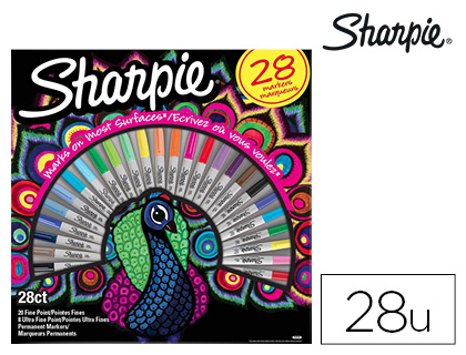 [153679] Rotulador sharpie permanente punta fina caja de 28 unidades colores surtidos