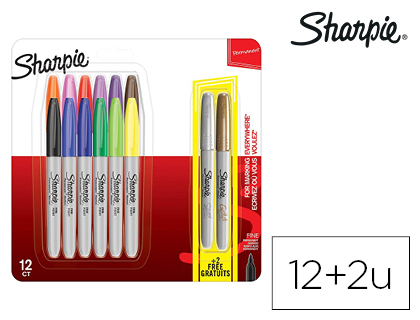 [153676] Rotulador sharpie permanente punta fina blister de 12 unidades colores surtidos + 2 unidades color