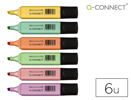 [152533] Rotulador q-connect fluorescente pastel punta biselada estuche de 6 unidades colores surtidos