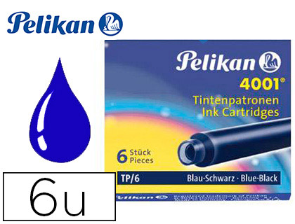 [90405] Tinta estilografica pelikan tp6 azul/negro caja de 6 cartuchos
