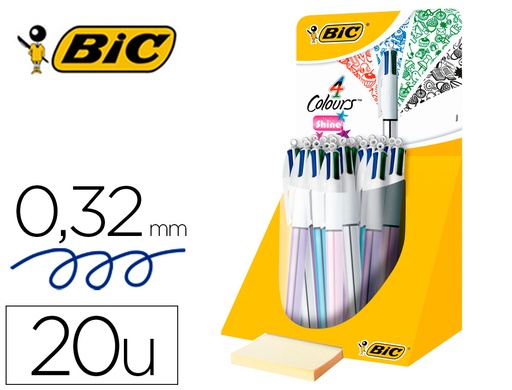 [77529] Boligrafo bic cuatro colores shine colores metalizados punta de 1 mm presentacion en expositor
