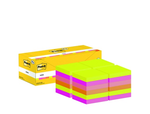 [170800] Bloc de notas adhesivas quita y pon post-it colores surtidos 76x76 mm con 100 hojas pack de 18+6 unidades