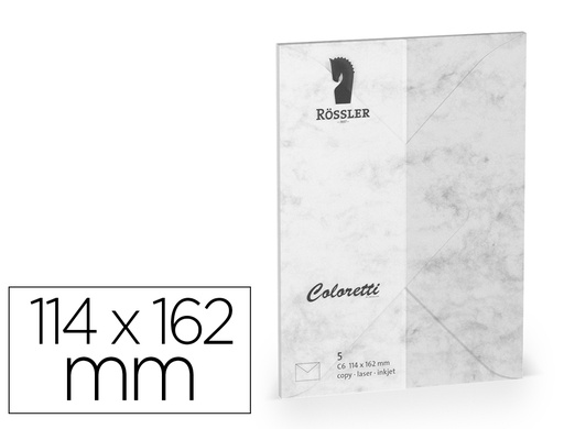 [167179] Sobre rossler coloretti c6 ministro color marmol gris 114x162 mm pack de 5 unidades