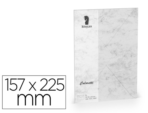 [167173] Sobre rossler coloretti c5 color marmol gris 157x225 mm pack de 5 unidades
