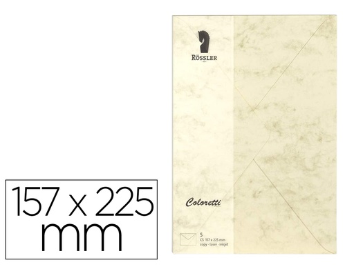 [167172] Sobre rossler coloretti c5 color marmol crema 157x225 mm pack de 5 unidades