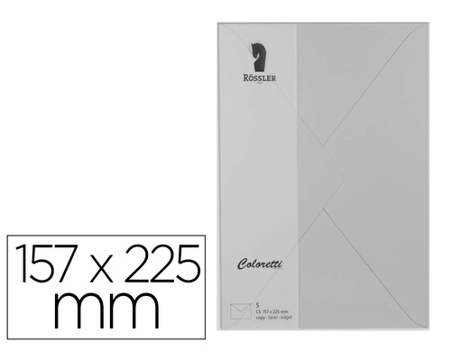 [167170] Sobre rossler coloretti c5 color gris claro 157x225 mm pack de 5 unidades