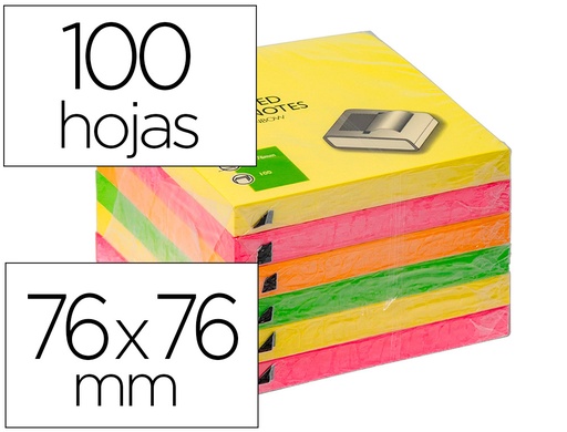 [164162] Bloc de notas adhesivas quita y pon q-connect 76x76 mm colores neon surtidos zig-zag