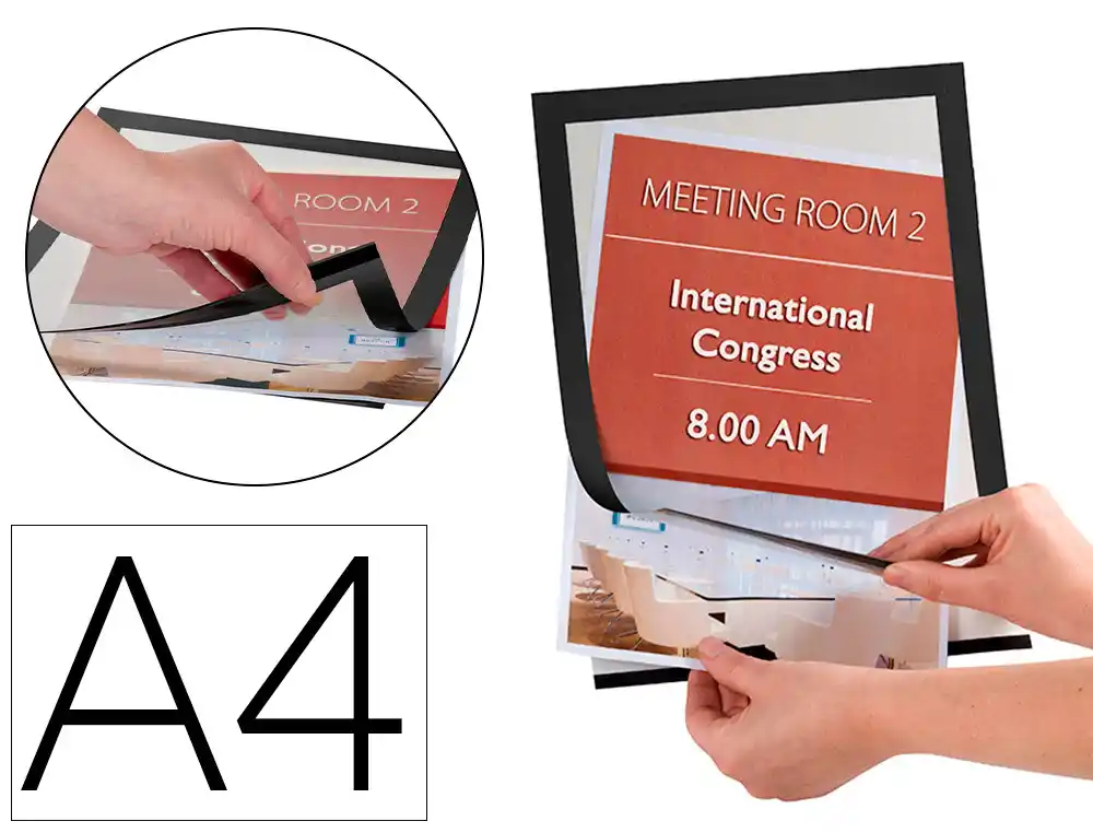 [78091] Marco porta anuncios q-connect magneto din a4 dorso adhesivo removible color negro pack de 2 unidades