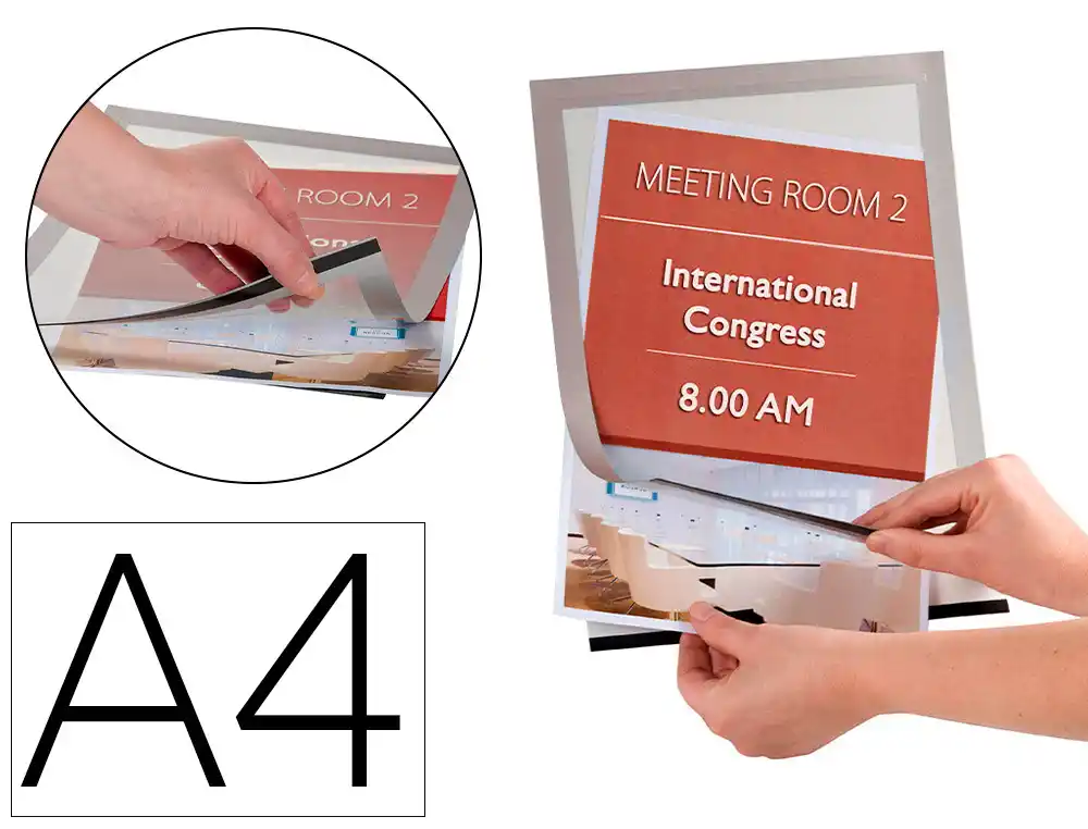 [78090] Marco porta anuncios q-connect magneto din a4 dorso adhesivo removible color plata pack de 2 unidades