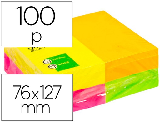 [28604] Bloc de notas adhesivas quita y pon q-connect 127x76 mm fsc 100 hojas fluorescentes pack de 12 -surtidas en 4 colores