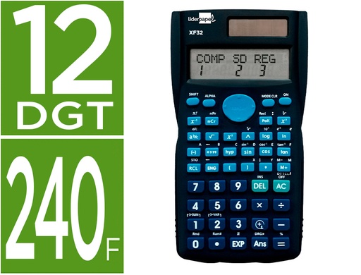 [163497] Calculadora liderpapel cientifica xf32 12 digitos 240 funciones con tapa solar y pilas color azul 156x85x20