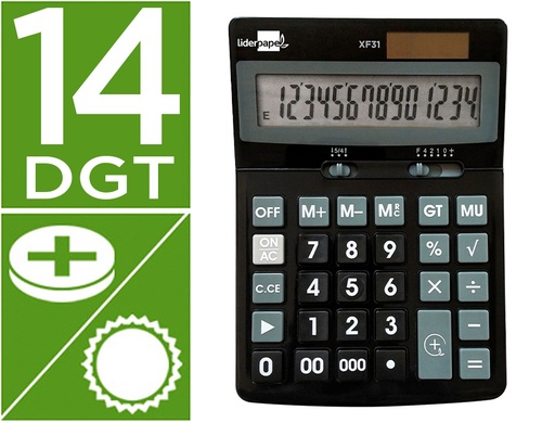 [163496] Calculadora liderpapel sobremesa xf31 14 digitos solar y pilas color negro 170x122x35 mm